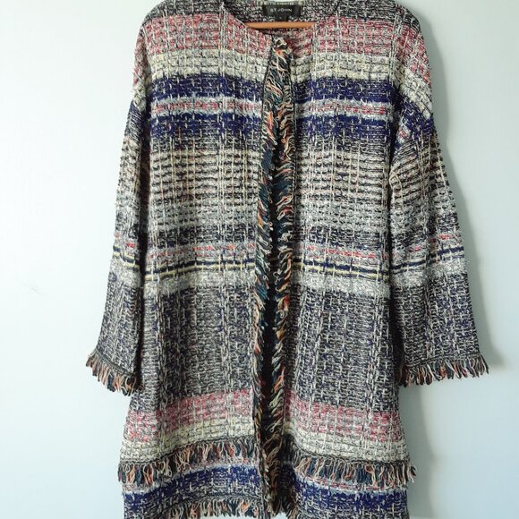 St. John Metallic Tweed Fringe Jacket Size 14 - Picture 3 of 13